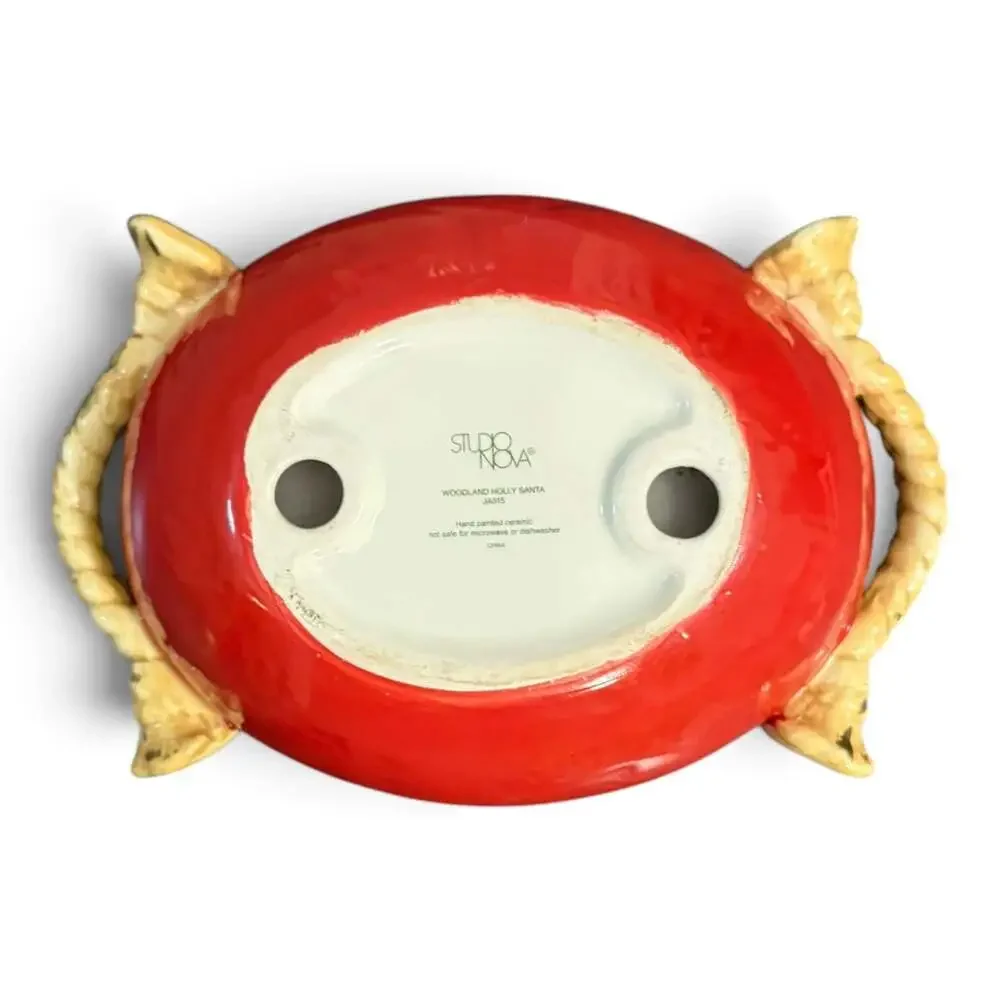 Studio Nova Woodland Holly Santa JA015 Hand Painted Ceramic Dish Set of 4